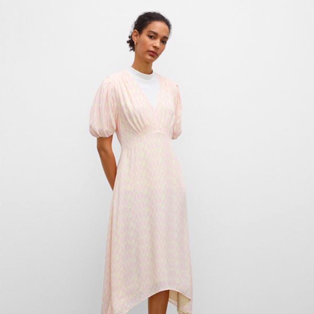 Club Monaco Pink V-neck puff sleeve dress